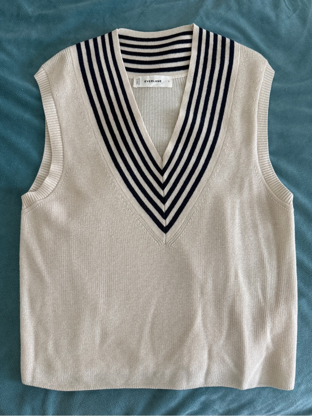 Everlane Sweater Vest Cotton Merino Small Canvas/Navy